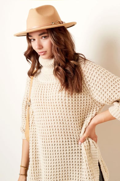 Chapeau Fedora avec sangle et boucle en cuir PU Noir Polyester h5 Image4
